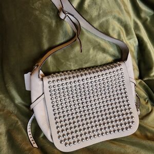 Coach studded messenger crossbody purse in soft white leather